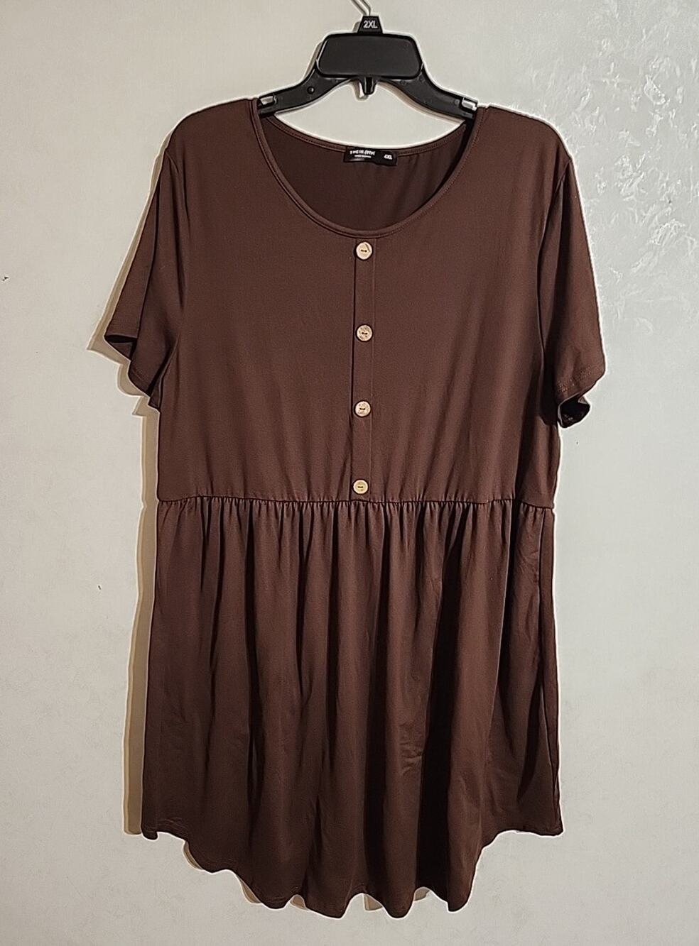 Shein Curvy Womens Dress Midi Brown 4XL Tiered Faux Button Short Sleeve